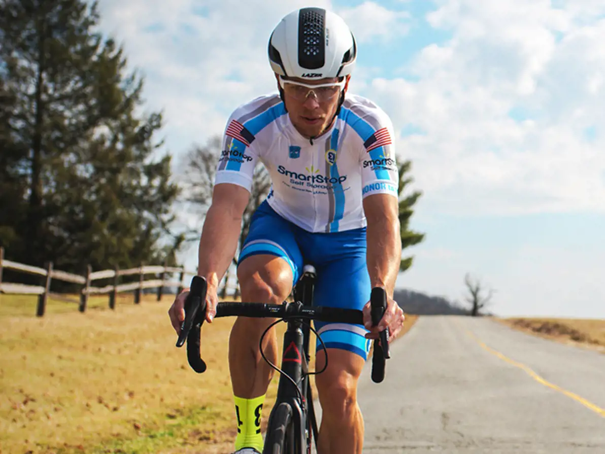 Shane Kline riding his bicycle during the stage of a road bicycle race